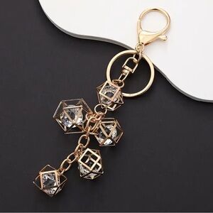 Chic Gold Geometric Keychain/Bag Charm, NEW